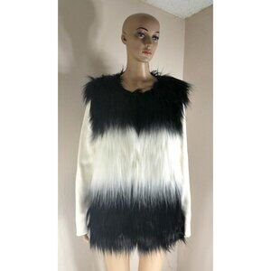 Shaggy Black and White Faux Fur Sweater Sleeve Jacket by Even Womens Large New